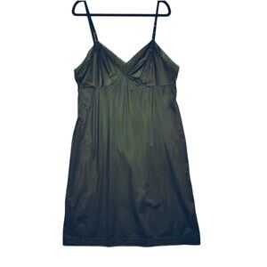 Vanity Fair Full Slip Dress Women 36 Black Lace Adjustable Straps Knee Length